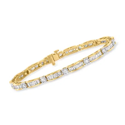 Ross-simons 3.00- Baguette And Round Diamond Bracelet In 18kt Gold Over Sterling. 7 Inches In Multi