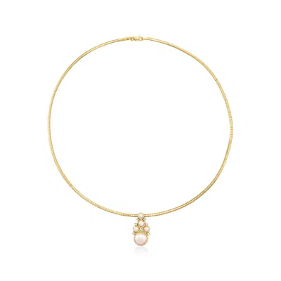 Ross-simons 3.5-10mm Cultured Pearl And . Lab-grown Diamond Pendant Necklace In 18kt Gold Over Sterling