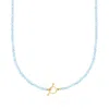 Ross-simons 3.5-4mm Aquamarine Bead Charm-compatible Toggle Necklace In 18kt Gold Over Sterling In Blue