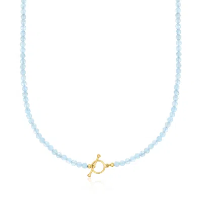 Ross-simons 3.5-4mm Aquamarine Bead Charm-compatible Toggle Necklace In 18kt Gold Over Sterling In Blue
