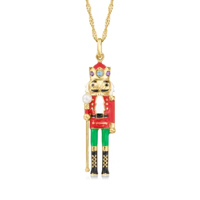 Ross-simons 3.5-4mm Cultured Pearl And . Multi-gemstone Nutcracker Pendant Necklace With Multicolored Enamel In  In Gold