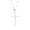 Ross-simons 3.5-4mm Cultured Pearl Cross Pendant Necklace In Sterling Silver In White