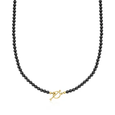 Ross-simons 3.5-4mm Onyx Bead Charm-compatible Toggle Necklace In 18kt Gold Over Sterling In Black