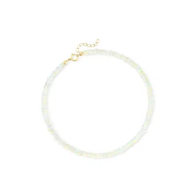 Ross-simons 3.5-4mm Opal Bead Anklet In 14kt Yellow Gold In Multi