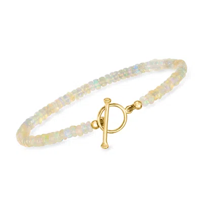 Ross-simons 3.5-4mm Opal Bead Charm-compatible Toggle Bracelet In 18kt Gold Over Sterling In Metallic
