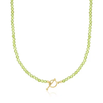 Ross-simons 3.5-4mm Peridot Bead Charm-compatible Toggle Necklace In 18kt Gold Over Sterling In Green