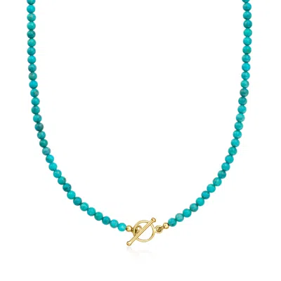 Ross-simons 3.5-4mm Turquoise Bead Charm-compatible Toggle Necklace In 18kt Gold Over Sterling In Blue