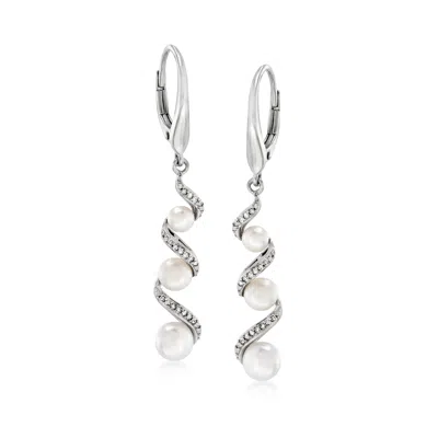Ross-simons 3.5-5mm Cultured Pearl And . Diamond Drop Earrings In Sterling Silver In White