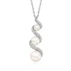 Ross-simons 3.5-6.5mm Cultured Pearl And . Diamond Spiral Pendant Necklace In Sterling Silver In Silver