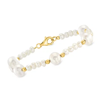 Ross-simons 3.5-8.5mm Cultured Pearl Station Bracelet In 18kt Gold Over Sterling In White
