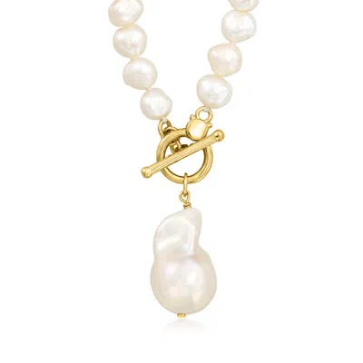 Ross-simons 4-13mm Cultured Baroque Pearl Toggle Necklace In 18kt Gold Over Sterling In Multi