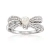 Ross-simons 4-4.5mm Cultured Pearl And . Diamond Bow Ring In Sterling Silver In White