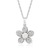 Ross-simons 4-4.5mm Cultured Pearl And . Diamond Flower Pendant Necklace In Sterling Silver