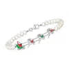 Ross-simons 4-4.5mm Cultured Pearl And Multicolored Enamel Christmas Station Bracelet In Sterling Silver In White