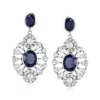 Ross-simons 4-4.5mm Cultured Pearl And Sapphire Drop Earrings With White Topaz In Sterling Silver In White