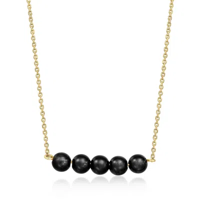 Ross-simons 4-4.5mm Onyx Bead Necklace In 14kt Yellow Gold In Multi