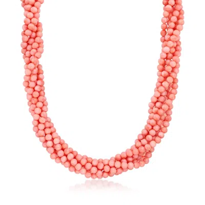 Ross-simons 4-4.5mm Pink Coral Bead Torsade Necklace With Sterling Silver In Multi