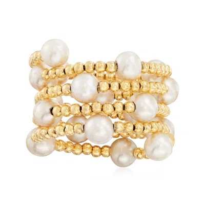 Ross-simons 4-5mm Cultured Pearl Adjustable Beaded Wrap Ring In 14kt Yellow Gold In White