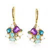 Ross-simons 4-5mm Cultured Pearl And Multi-gemstone Drop Earrings In 18kt Gold Over Sterling