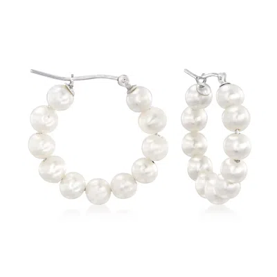 Ross-simons 4-5mm Cultured Pearl Hoop Earrings In Sterling Silver In Metallic