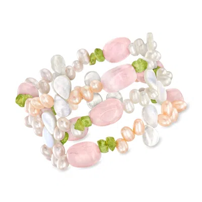 Ross-simons 4-5mm Multicolored Cultured Pearl And Multi-gemstone Jewelry Set: 3 Stretch Bracelets