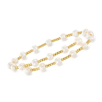 Ross-simons 4-6mm Cultured Pearl Bypass Bracelet In 14kt Yellow Gold In Silver