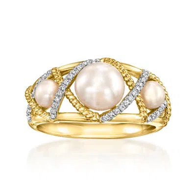 Ross-simons 4-7.5mm Cultured Pearl And . Diamond Crisscross Ring In 18kt Gold Over Sterling