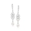 Ross-simons 4-7.5mm Cultured Pearl Scrolled Heart Drop Earrings In Sterling Silver In White