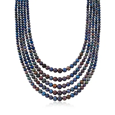 Ross-simons 4-8.5mm Black Cultured Pearl 5-strand Necklace In Sterling Silver In Multi