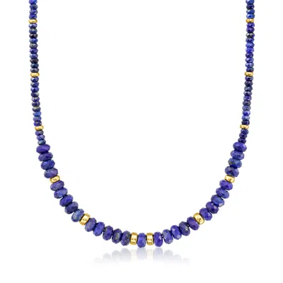 Ross-simons 4-8mm Lapis Bead Graduated Necklace With 14kt Yellow Gold In Blue