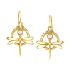 Ross-simons 4.5-5mm Cultured Pearl Dragonfly Drop Earrings In 18kt Gold Over Sterling In Yellow