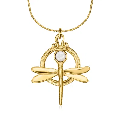 Ross-simons 4.5-5mm Cultured Pearl Dragonfly Pendant Necklace In 18kt Gold Over Sterling In Multi