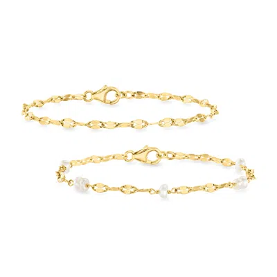 Ross-simons 4mm Cultured Pearl And 18kt Gold Over Sterling Jewelry Set: 2 Lumachina-chain Bracelets In Multi
