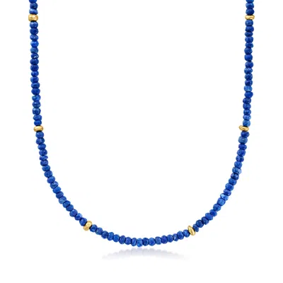 Ross-simons 4mm Lapis Bead Necklace With 18kt Gold Over Sterling In Blue
