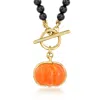 Ross-simons 4mm Onyx Bead Toggle Necklace With Carnelian Pumpkin Charm In 18kt Gold Over Sterling In Gold