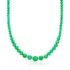 Ross-simons 5-11mm Jade Bead Necklace With . Diamonds In Sterling Silver In Green