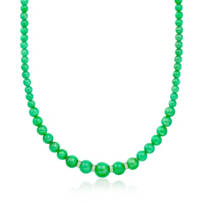 Ross-simons 5-11mm Jade Bead Necklace With . Diamonds In Sterling Silver In Green