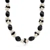 ROSS-SIMONS 5-20MM ONYX BEAD AND 5-6MM CULTURED PEARL CLUSTER NECKLACE WITH STERLING SILVER