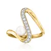 Ross-simons 5-5.5mm Cultured Pearl And . Diamond Swirl Ring In 18kt Gold Over Sterling In White