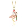 Ross-simons 5-5.5mm Cultured Pearl And Multicolored Enamel Christmas Flamingo Pendant Necklace In 18kt 2-tone Go In Pink