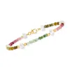 Ross-simons 5-5.5mm Cultured Pearl And Multicolored Tourmaline Bead Bracelet With 14kt Yellow Gold In Red