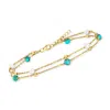 Ross-simons 5-5.5mm Cultured Pearl And Turquoise Bead 2-strand Anklet In 18kt Gold Over Sterling In Gold