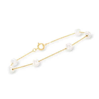 Ross-simons 5-5.5mm Cultured Pearl Station Bracelet In 14kt Yellow Gold In Silver