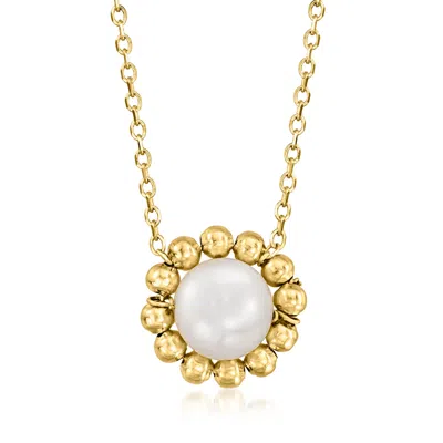 Ross-simons 5-6mm Cultured Pearl Bead Halo Necklace In 14kt Yellow Gold In Multi