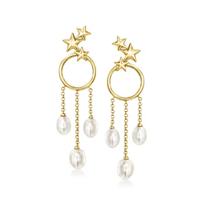 Ross-simons 5-6mm Cultured Pearl Celestial Drop Earrings In 18kt Gold Over Sterling In Silver