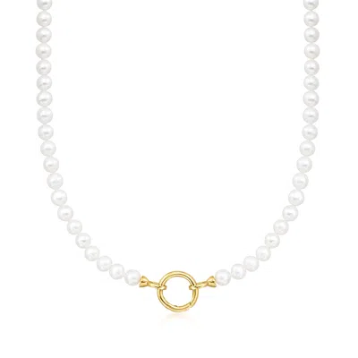 Ross-simons 5-6mm Cultured Pearl Charm-compatible Necklace In 18kt Gold Over Sterling In Multi
