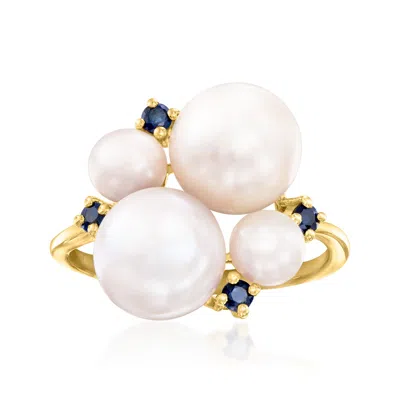 Ross-simons 5-9mm Cultured Pearl And . Sapphire Ring In 18kt Gold Over Sterling