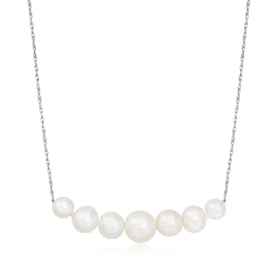 Ross-simons 5-9mm Cultured Pearl Bar Necklace In 14kt White Gold In Metallic