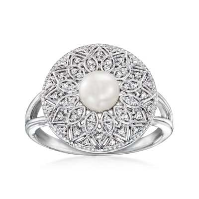 Ross-simons 5.5-6mm Cultured Pearl And . Diamond Ring In Sterling Silver In White