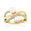 Ross-simons 5.5-6mm Cultured Pearl And . Diamond Swirl Ring In 18kt Gold Over Sterling In White